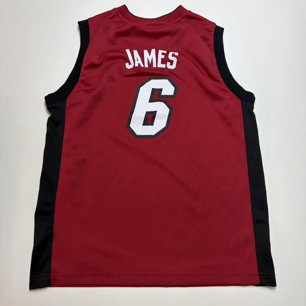 Miami Heat Jersey Boys Large Red Black NBA Basketball LeBron James 6 Adidas